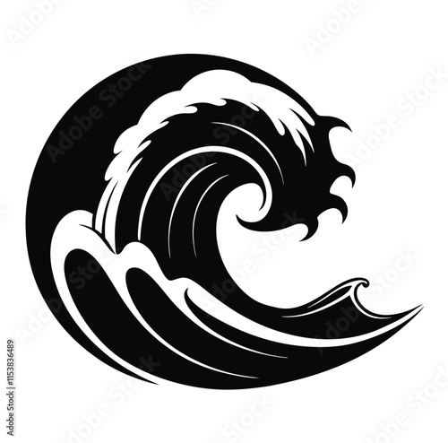 Ocean Wave Silhouette, Crashing, Black EPS