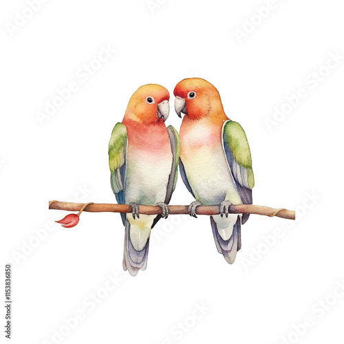 A couple love birds watercolor vector illustration white backgorund