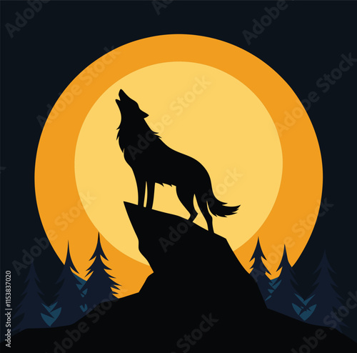 Silhouette Wolf Howling Moon Night Art