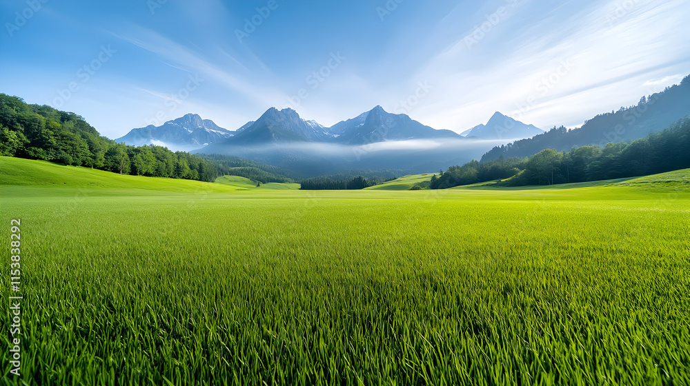 Fototapeta premium A beautiful mountain landscape with a green field
