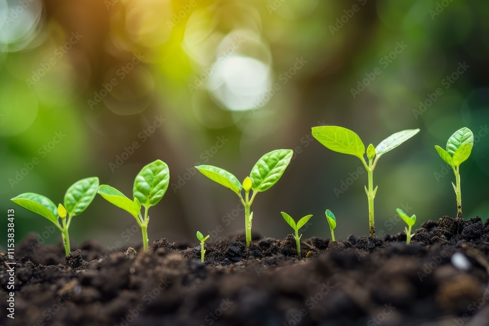 Small green plants growing from soil representing increased profits from investment and business success Small green plants growing from soil representing increased profits from investment and business success