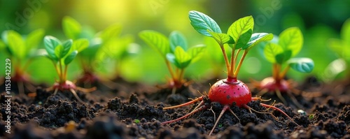 Colorful roots of Rubia tinctorum growing in a garden, roots, botanicals photo