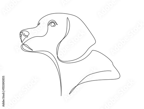 Continuous one line drawing of dog head vector. Labrador retrieve head single line art vector illustration. Editable outline.