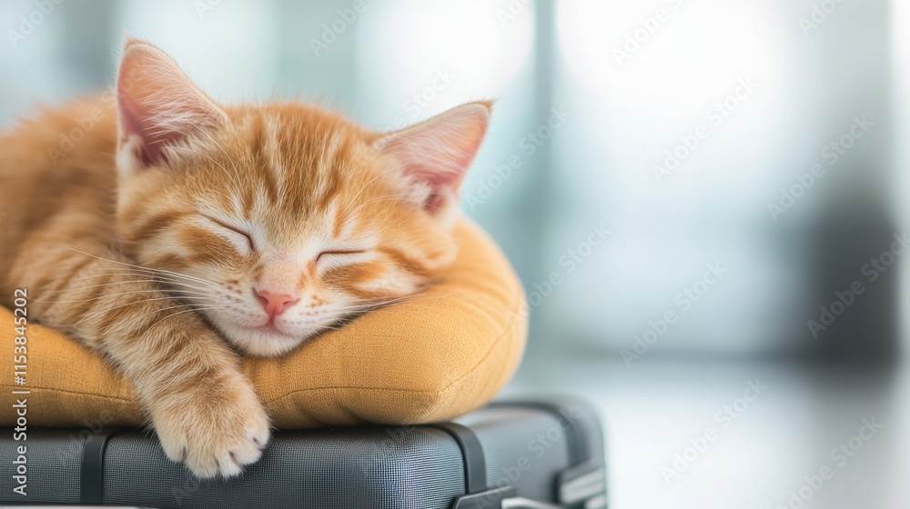Cozy Cat Napping on Soft Pillow During Travel Cozy Cat Napping on Soft Pillow During Travel