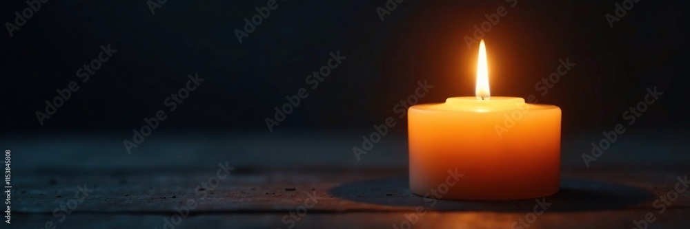 Softly glowing candle flame on dark background, quiet evening, warm light Softly glowing candle flame on dark background, quiet evening, warm light