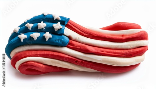 American flag tangled molded from plasticine modeling clay isolated on white background photo