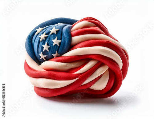 American flag tangled molded from plasticine modeling clay isolated on white background photo