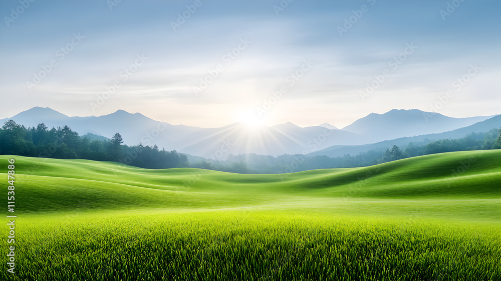 Fototapeta premium A beautiful mountain landscape with a green field