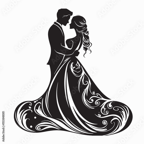Couple Getting Married Silhouette Images vector isolated on white background.