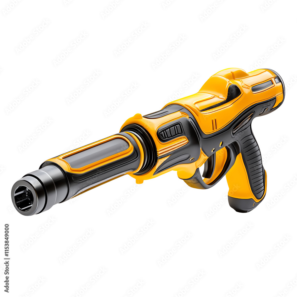 A vibrant yellow and black spray gun designed for precision application in various painting and cleaning tasks.,transparent background A vibrant yellow and black spray gun designed for precision application in various painting and cleaning tasks.,transparent background