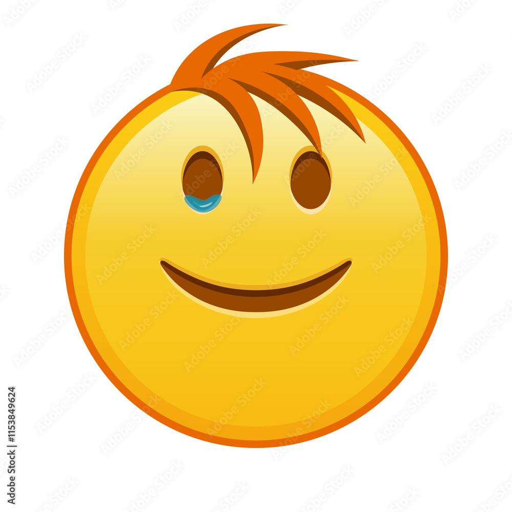 Happy face with tears Large size of yellow emoji smile with hair Happy face with tears Large size of yellow emoji smile with hair