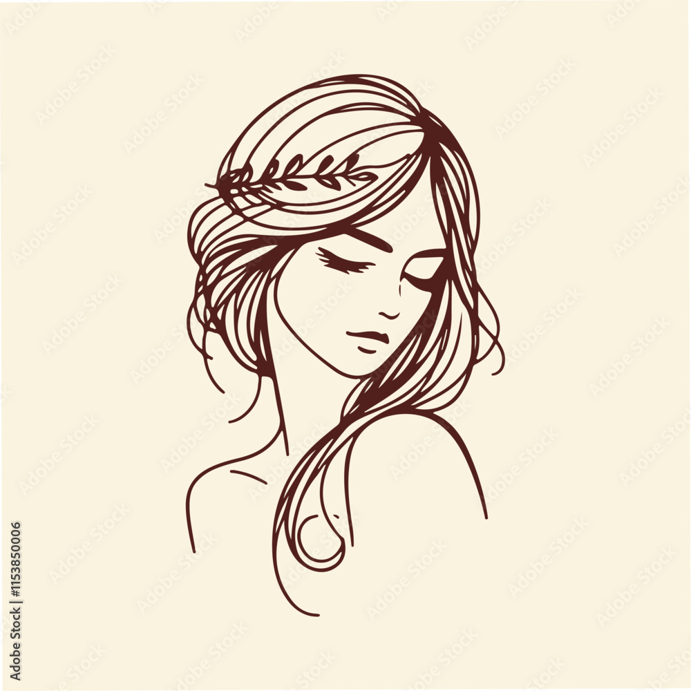 Hand drawn Minimalist Line Drawing of a Serene Woman Hand drawn Minimalist Line Drawing of a Serene Woman