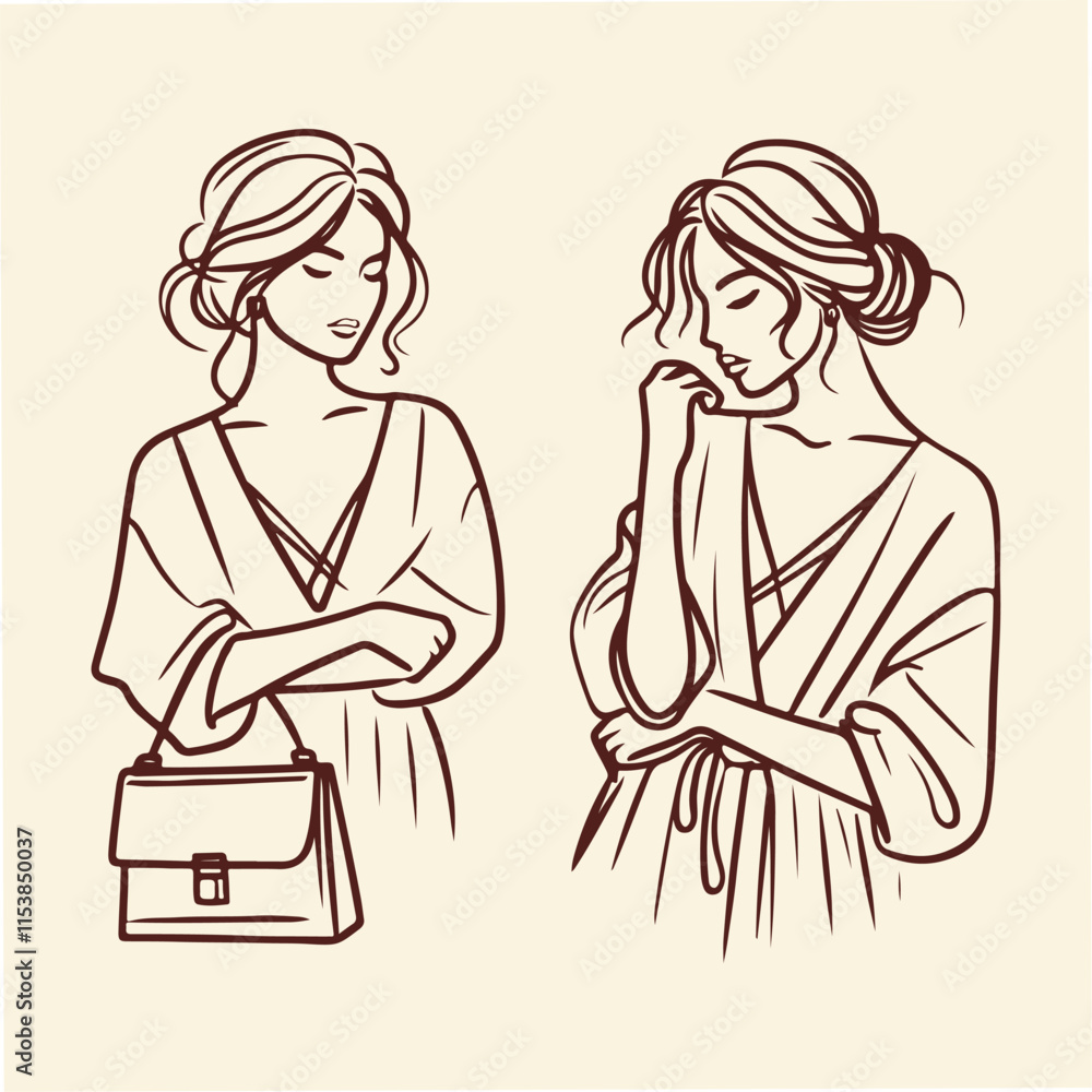 Hand drawn Minimalist Line Drawing of a Serene Woman Hand drawn Minimalist Line Drawing of a Serene Woman