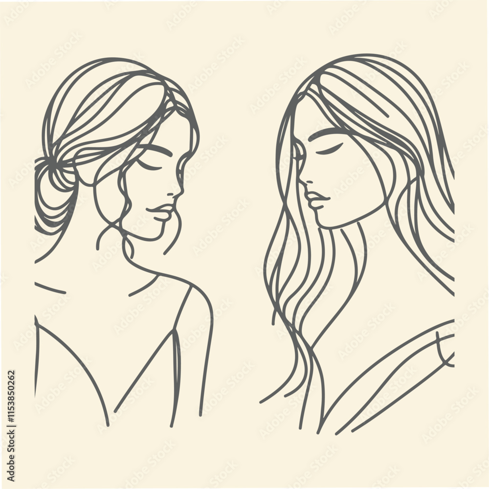 Hand drawn Minimalist Line Drawing of a Serene Woman Hand drawn Minimalist Line Drawing of a Serene Woman