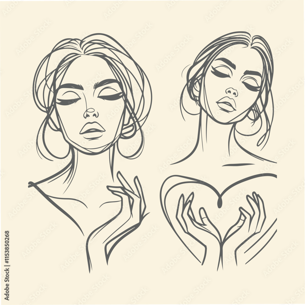 PrintHand drawn Minimalist Line Drawing of a Serene Woman PrintHand drawn Minimalist Line Drawing of a Serene Woman