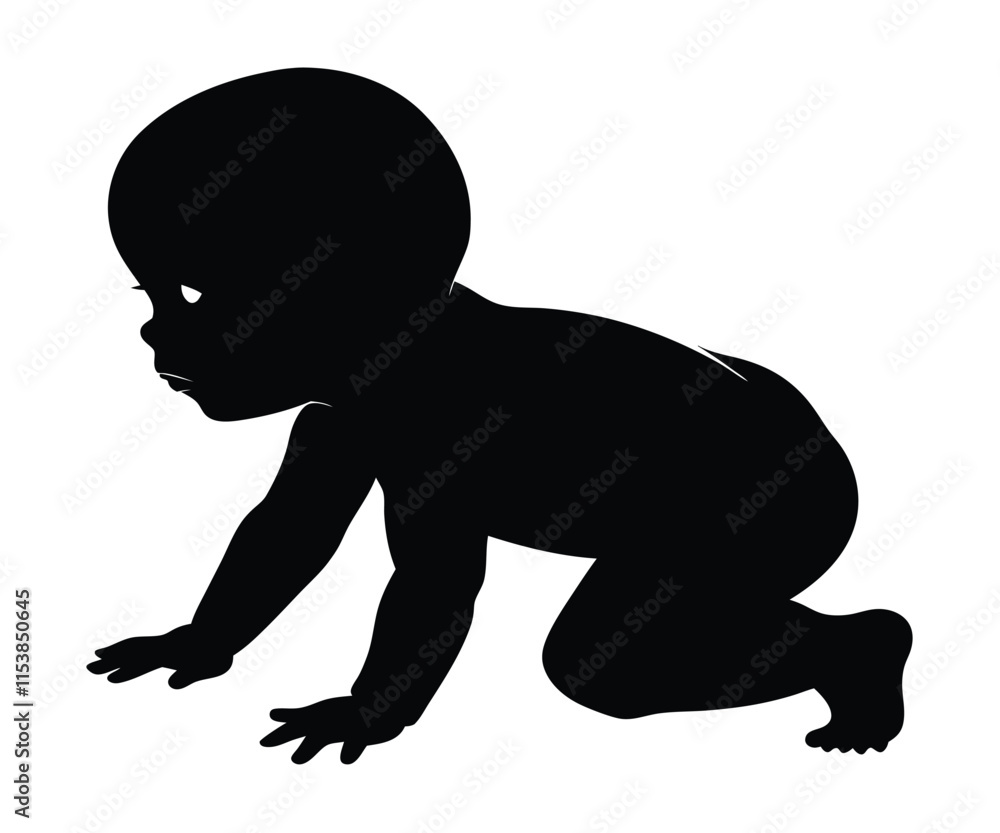 Silhouette Baby Crawling, Vector Graphic Silhouette Baby Crawling, Vector Graphic