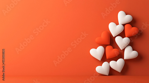 Romantic Red and White Hearts on Orange Background  Valentine s Day  Love  Affection  Roma