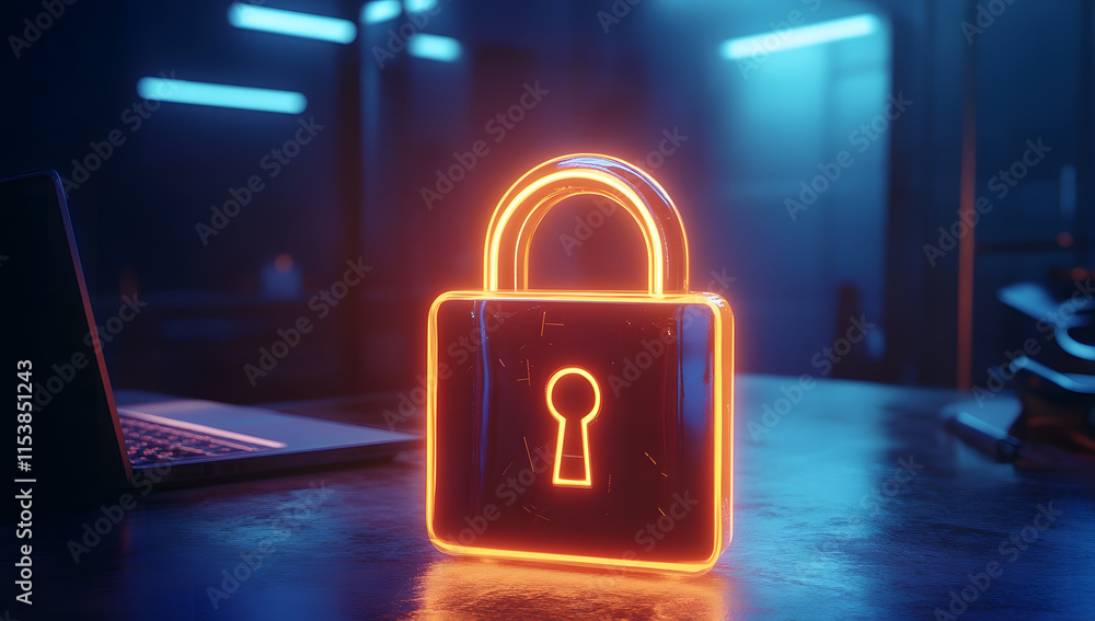 Fototapeta premium Glowing Digital Padlock Representing Cybersecurity and Data Protection – Futuristic Technology Concept