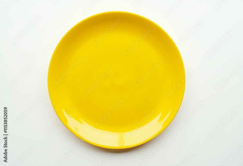 Bright yellow glossy plate centered on a white background Bright yellow glossy plate centered on a white background