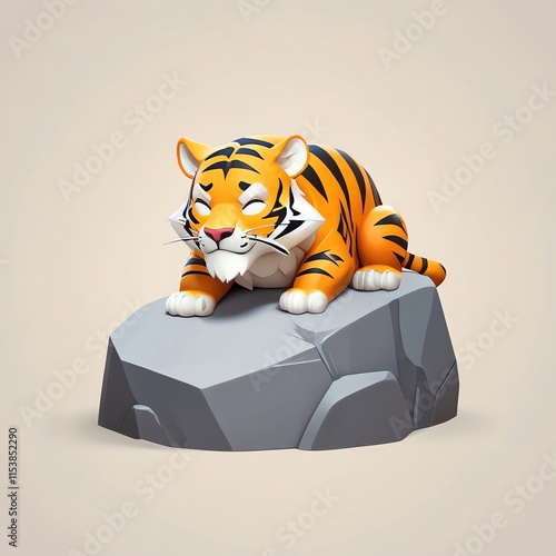 Adorable 3D Render of a Tiger Resting on a Rock photo