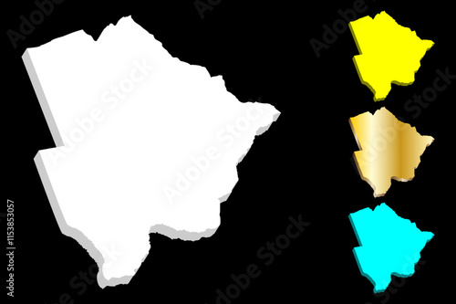 3D map of Botswana (Republic of Botswana) - white, yellow, blue and gold - vector illustration