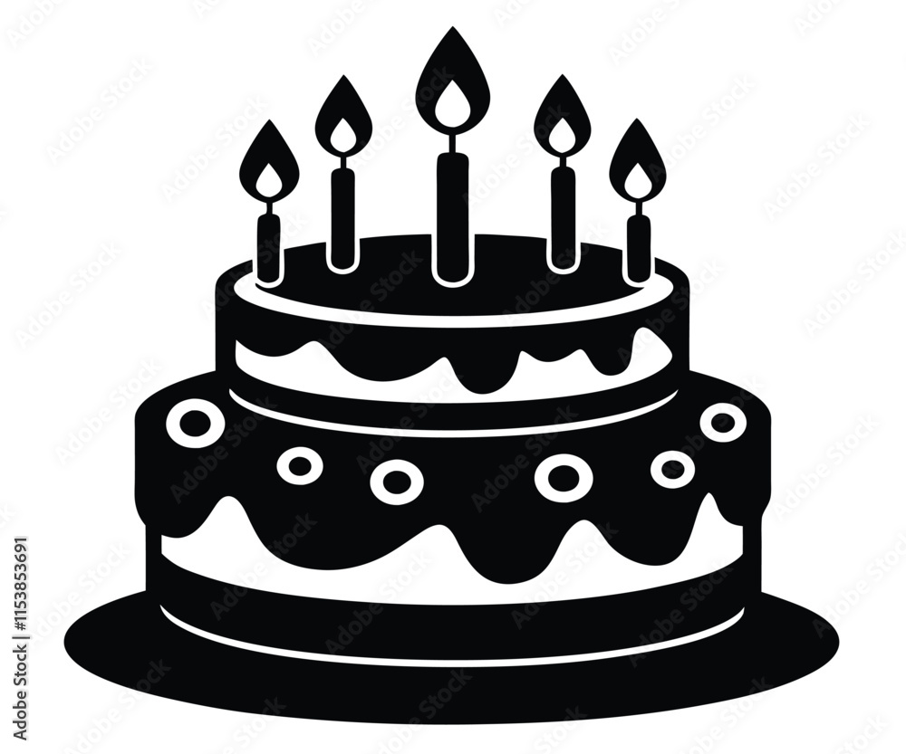 Birthday Cake Silhouette, Black, Lit Candles Birthday Cake Silhouette, Black, Lit Candles