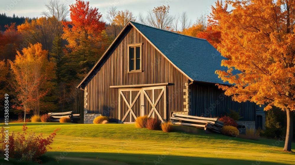 Fototapeta premium Bragg Barn Foliage Waitsfield VT - Autumnal Beauty