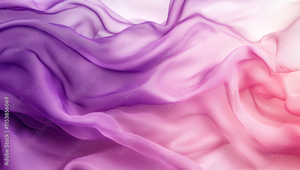 Obraz premium Delicate fabric in shades of purple and pink gracefully ripples, forming gentle curves and soft transitions between colors, enhancing a tranquil and artistic ambiance.