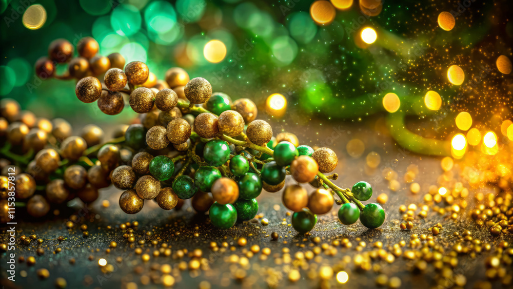 close up of shimmering peppercorns, adorned with sparkling gold and green accents, creating festive and vibrant atmosphere. glistening details enhance visual appeal close up of shimmering peppercorns, adorned with sparkling gold and green accents, creating festive and vibrant atmosphere. glistening details enhance visual appeal