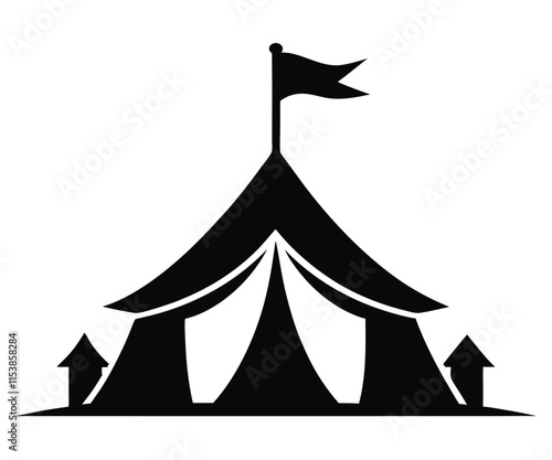 Black Silhouette Camp Tent With Flag