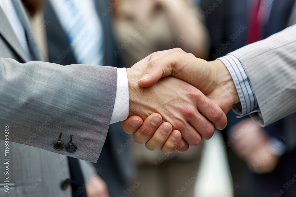 Business partners shaking hands after successful meeting, concluding partnership agreement Business partners shaking hands after successful meeting, concluding partnership agreement