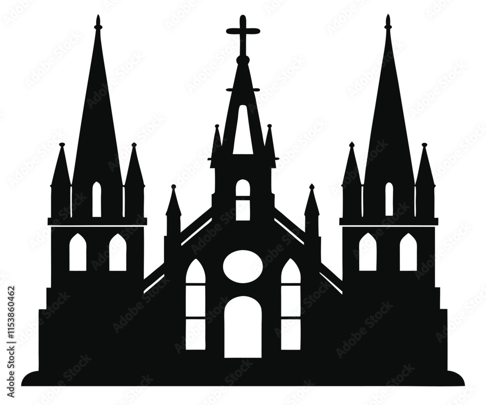Gothic Cathedral Silhouette, Symmetrical Design Gothic Cathedral Silhouette, Symmetrical Design