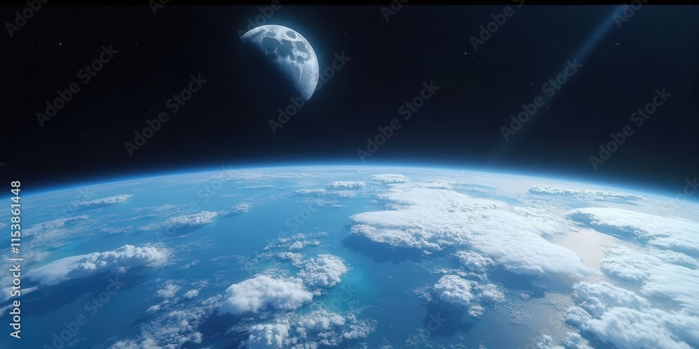 Fototapeta premium Crescent Moon Over Earth: Orbital View