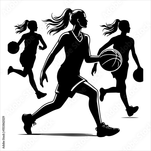 Basketball Players vector. Basketball player action silhouette illustration