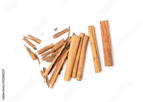 Broken Ceylon Cinnamon Isolated, Cinnamomum Verum Bark, Zeylanicum, Real Cinnamon Sticks photo