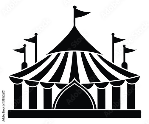 Circus Tent Silhouette, Flags, Night Show