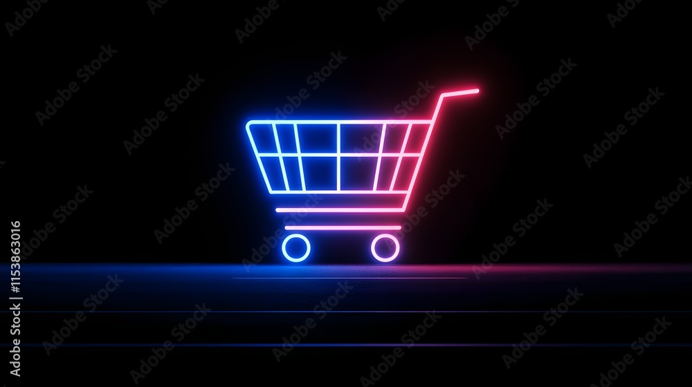 Neon Shopping Cart Glows Brightly In Darkness Neon Shopping Cart Glows Brightly In Darkness