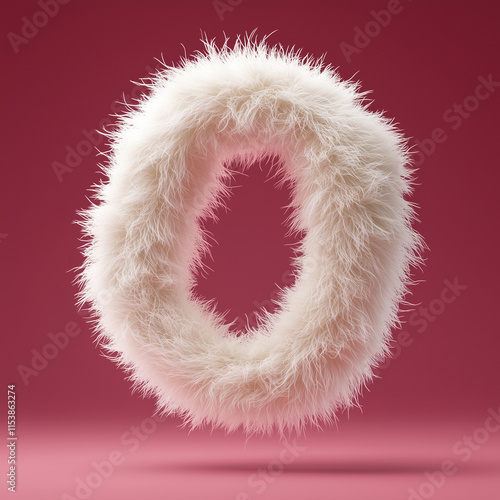 number 0 as fur white shape isolated on pink background photo