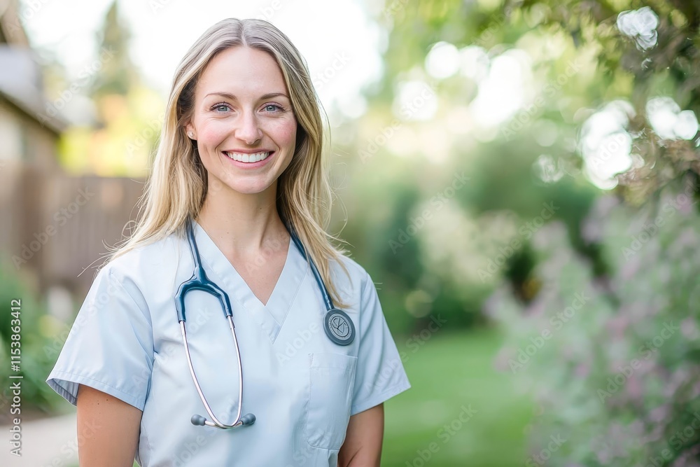Smiling nurse with stethoscope, professional attire. Smiling nurse with stethoscope, professional attire.