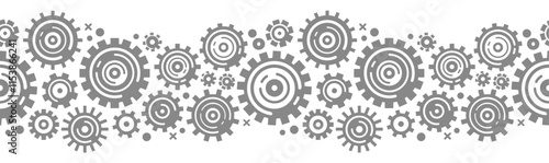 Rotating gears seamless pattern. Mechanical wheels in action, service, engineering process