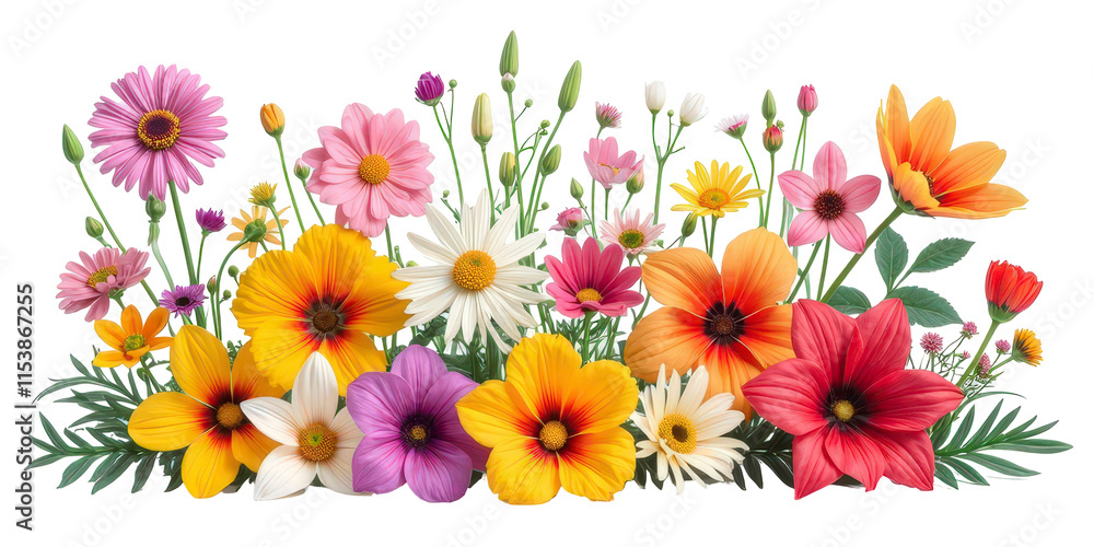 Vibrant Collection of Flowers - Artistic Arrangement on Crisp White Background for Creative Projects the product image shot (transparent) , print, banner Vibrant Collection of Flowers - Artistic Arrangement on Crisp White Background for Creative Projects the product image shot (transparent) , print, banner