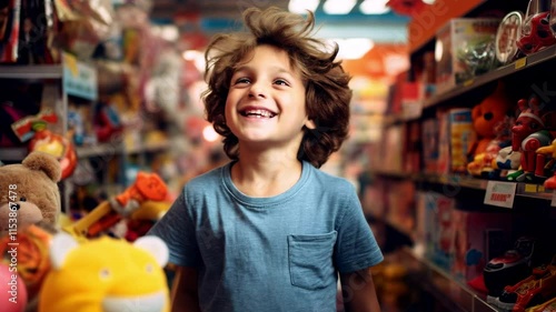 happy child in a toy store. gifts for children	