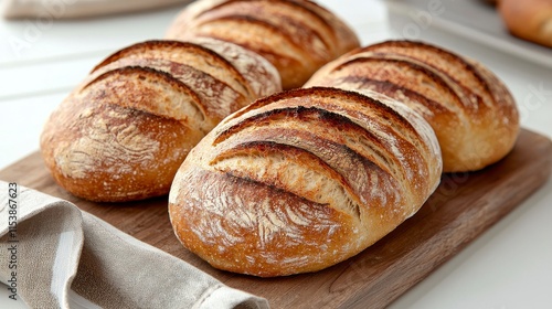 Wallpaper Mural Freshly Baked Artisan Bread Loaves on a Wooden Cutting Board with Natural Lighting and Rustic Kitchen Background, Ideal for Culinary and Food Photography Projects Torontodigital.ca