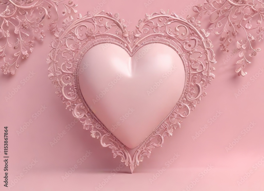 Heart with intricate details on a pastel pink background, heart, delicate, valentine Heart with intricate details on a pastel pink background, heart, delicate, valentine