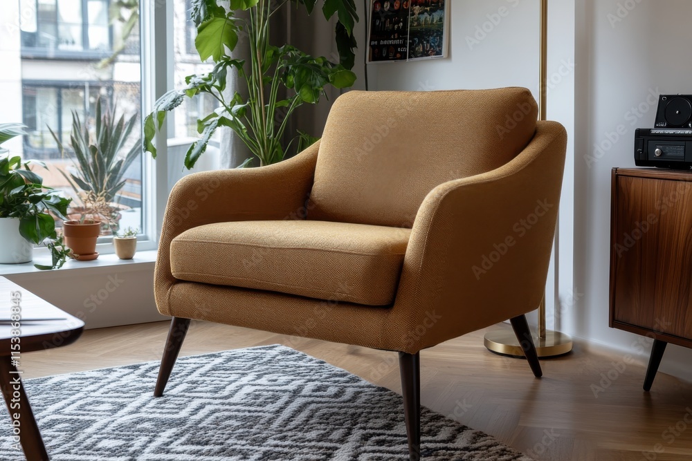 An inviting empty chair sits in a chic living room, surrounded by plants, embodying a cozy, stylish atmosphere perfect for relaxation and conversation. An inviting empty chair sits in a chic living room, surrounded by plants, embodying a cozy, stylish atmosphere perfect for relaxation and conversation.