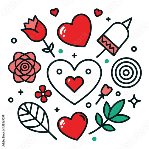 Valentine Heart Line Art Icon Set.