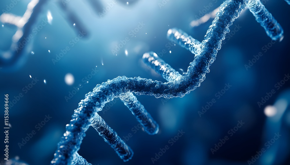 Close-up view of a DNA strand showcasing intricate details, emphasizing the beauty of genetic structures and molecular biology. Close-up view of a DNA strand showcasing intricate details, emphasizing the beauty of genetic structures and molecular biology.