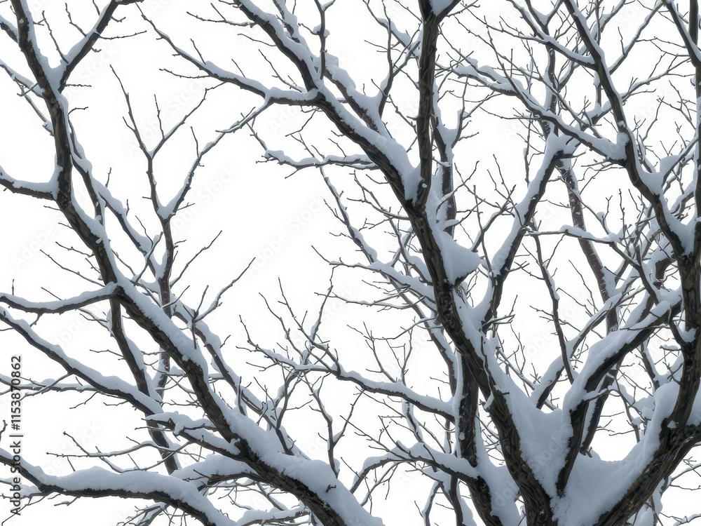 Obraz premium Stark, wintery branches against a bright white backdrop, ice, abstract