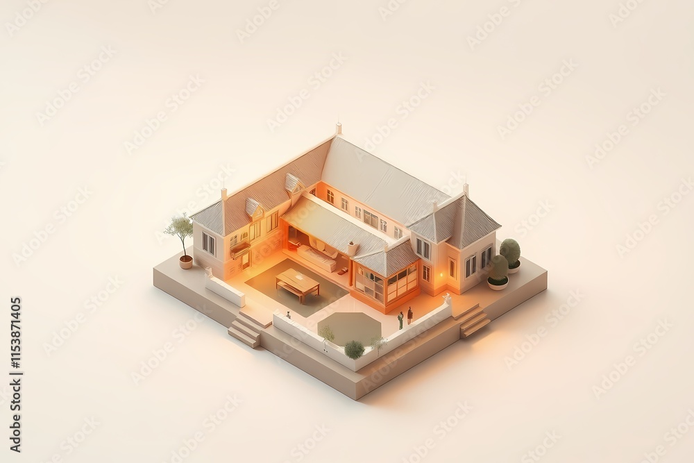 Miniature Home with Warm Glow: A charming miniature house model with intricate details and warm lights, showcasing a peaceful evening scene. It evokes a cozy and intimate atmosphere. Miniature Home with Warm Glow: A charming miniature house model with intricate details and warm lights, showcasing a peaceful evening scene. It evokes a cozy and intimate atmosphere.