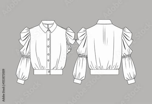 Modern Puff Sleeve Blouse Fashion Illustration Mockup - Perfect for Creative Designers and Fashion Projects 